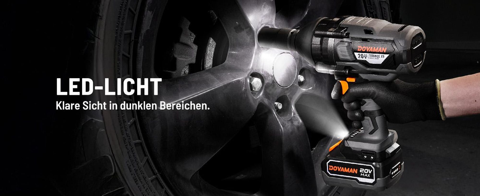 DOVAMAN Akku-Schlagschrauber 20 V, 2200 Nm, bürstenlos, 3/4 Zoll, 5 Stufen, 4-Ah-Akku
