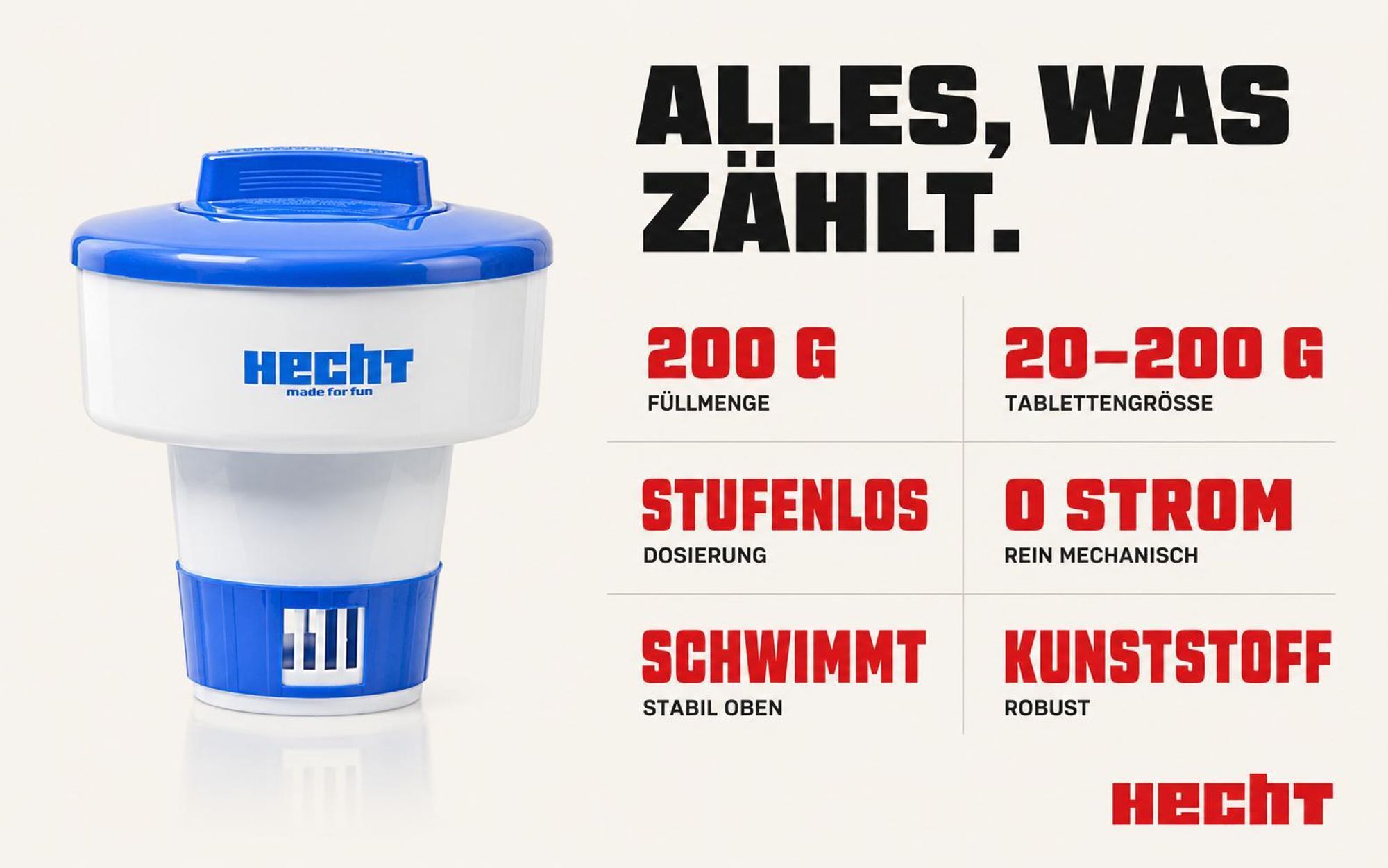 HECHT 060702 Chlor Dosierspender Chlorschwimmer | 20 bis 200 g | Dosierschwimmer Chlordosierer