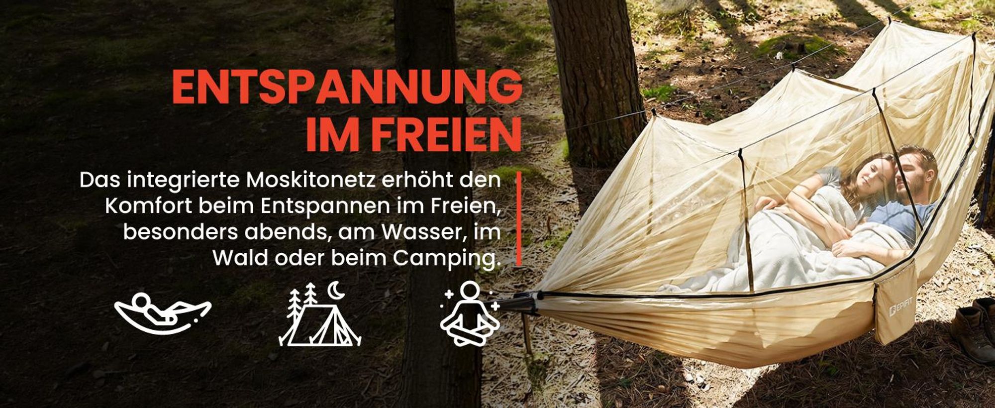 Camping Hängematte mit Moskitonetz 330x140cm Reisehängematte 200kg Sahara Beige
