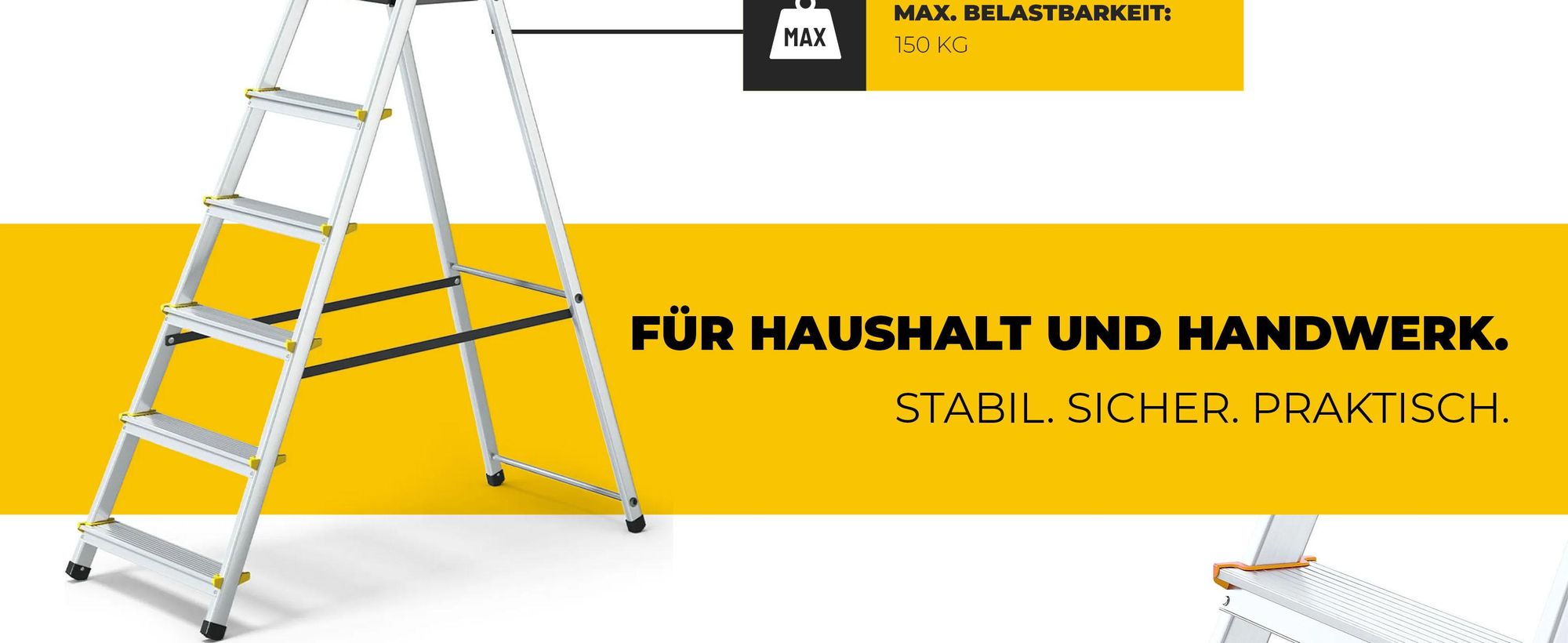 DRABEST | Leiter - Mehrzweckleiter -  Aluminiumleiter - PRO 6-stufige - mit Regal - bis zu 150 kg