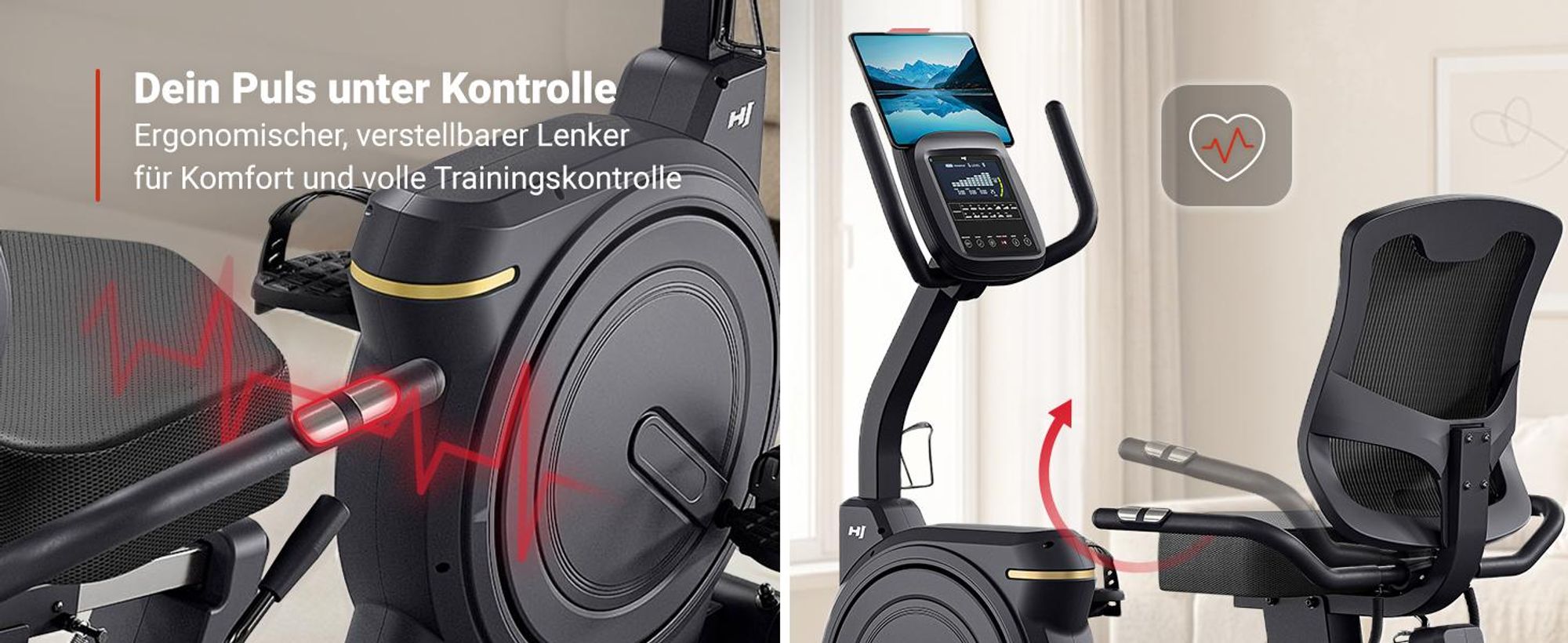 HOP SPORT® HS-5000L Liegeergometer für Zuhause mit Magnetwiderstand | Stationäres Fahrrad | Ergonomischer Sitz | leises Liegerad-Heimtrainer mit Apps