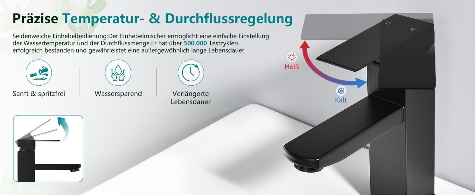 Homelody Badarmatur mit Pop-Up Ablaufventil, Wasserhahn Bad Schwarz Edelstahl,Waschtischarmatur mit Ablaufgarnitur 1 1/4 Zoll Edelstahl Ventil Ablauf