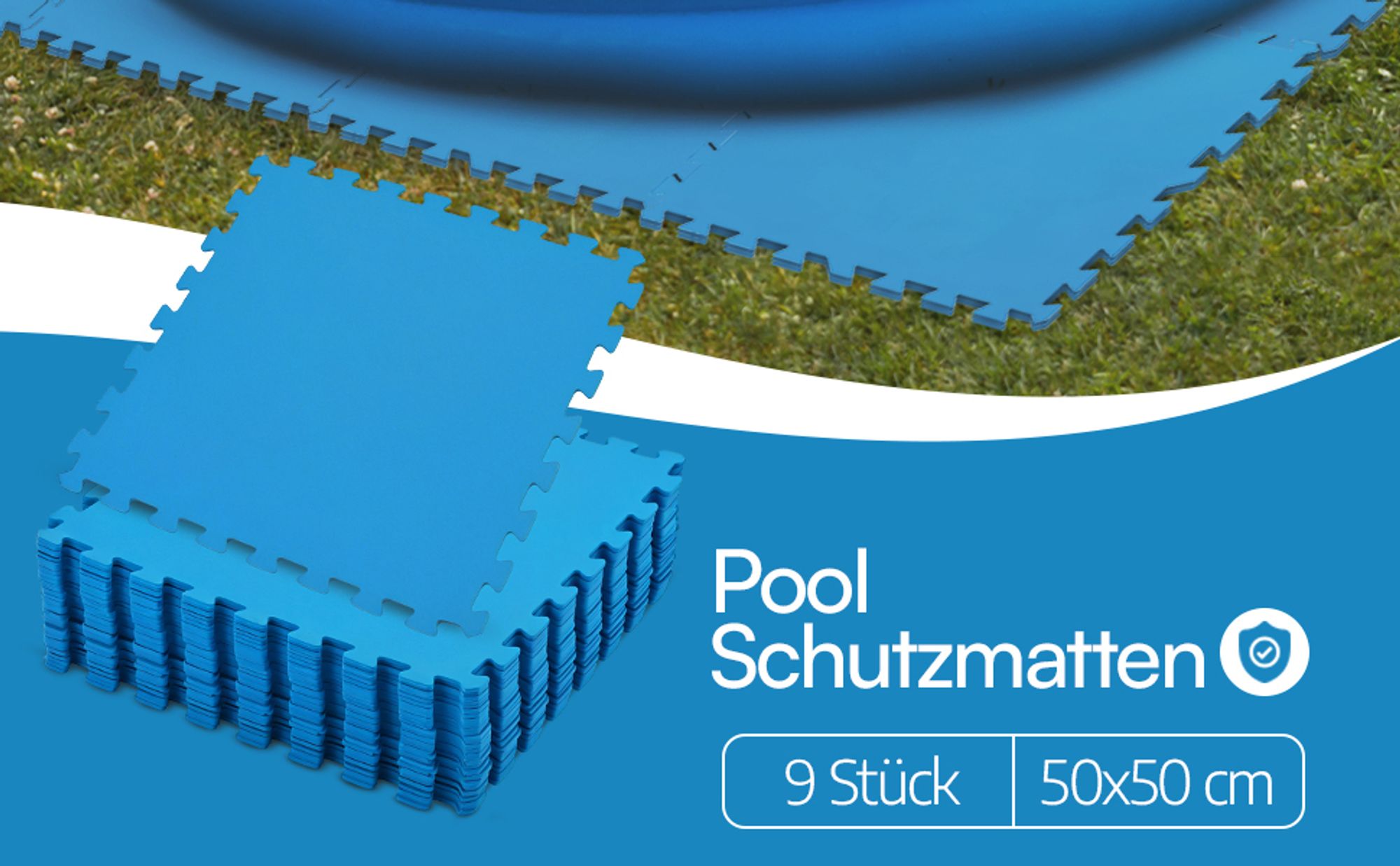 Meisterhome® Pool Matten 9 Stück à 50x50cm 2.25 m² Poolmatten Unterlegmatte Bodenschutzmatte für Pool und Planschbecken