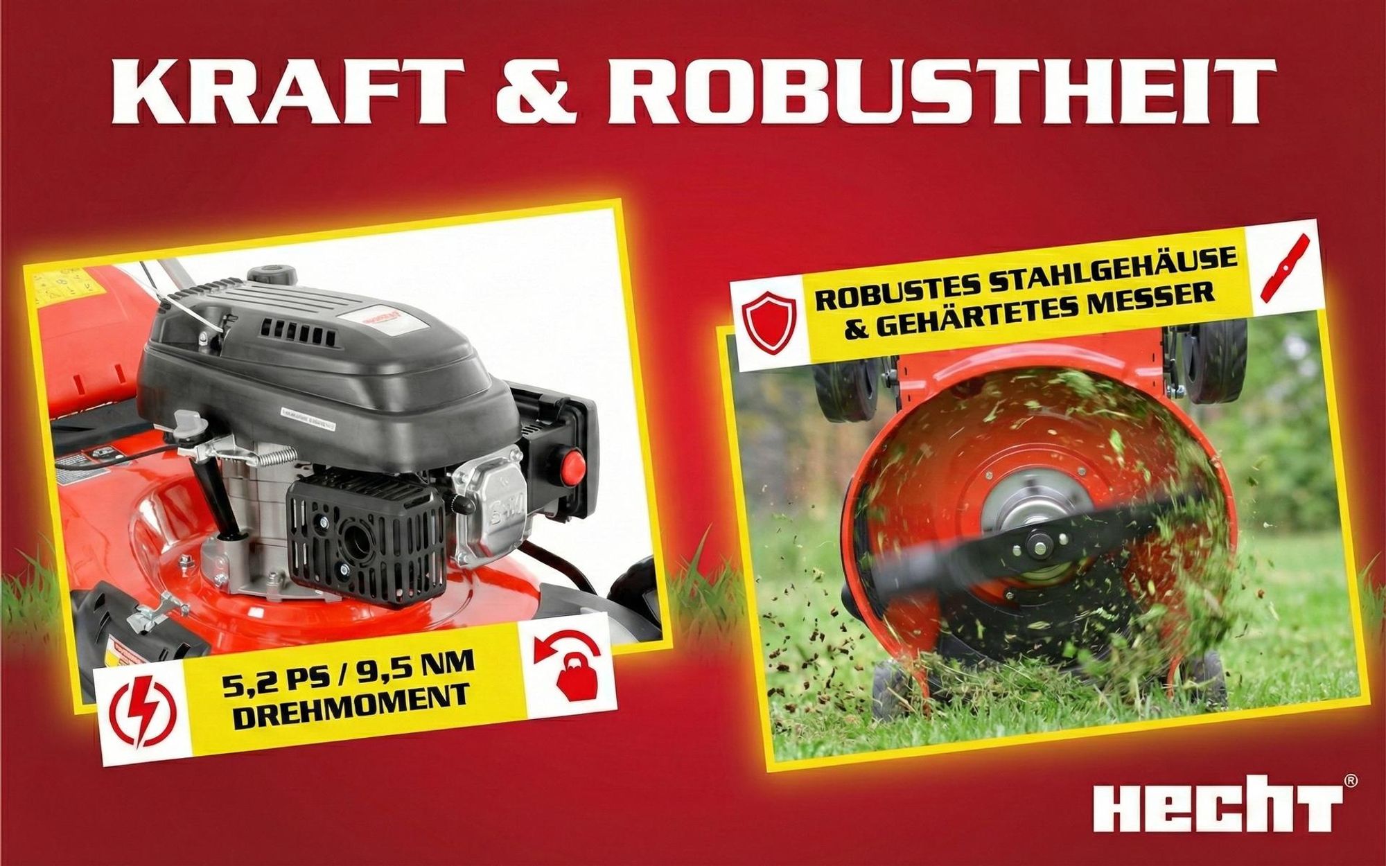 HECHT Rasenmäher Benzin mit Antrieb 551 SX | 51 cm Schnittbreite | 5in1 | 5,5 PS | Mulchkit | 65 L Fangkorb