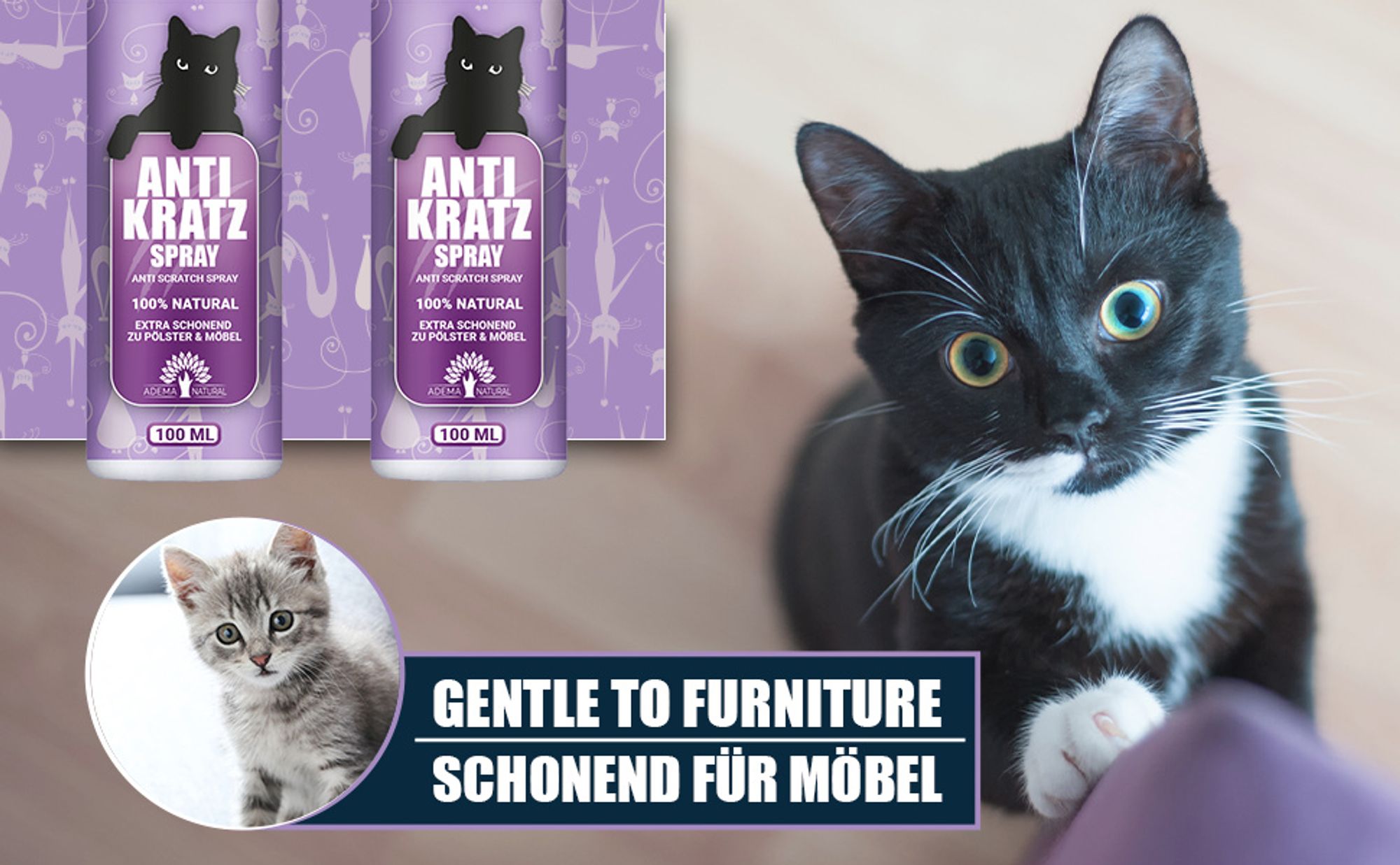 Adema Natural® Anti Kratz Spray – Fernhaltespray – für Katzen – Anti Kratz Spray - Katzenabwеhr – zum Vertreiben von Katzen – Katzen Abwеhr – 100 ml