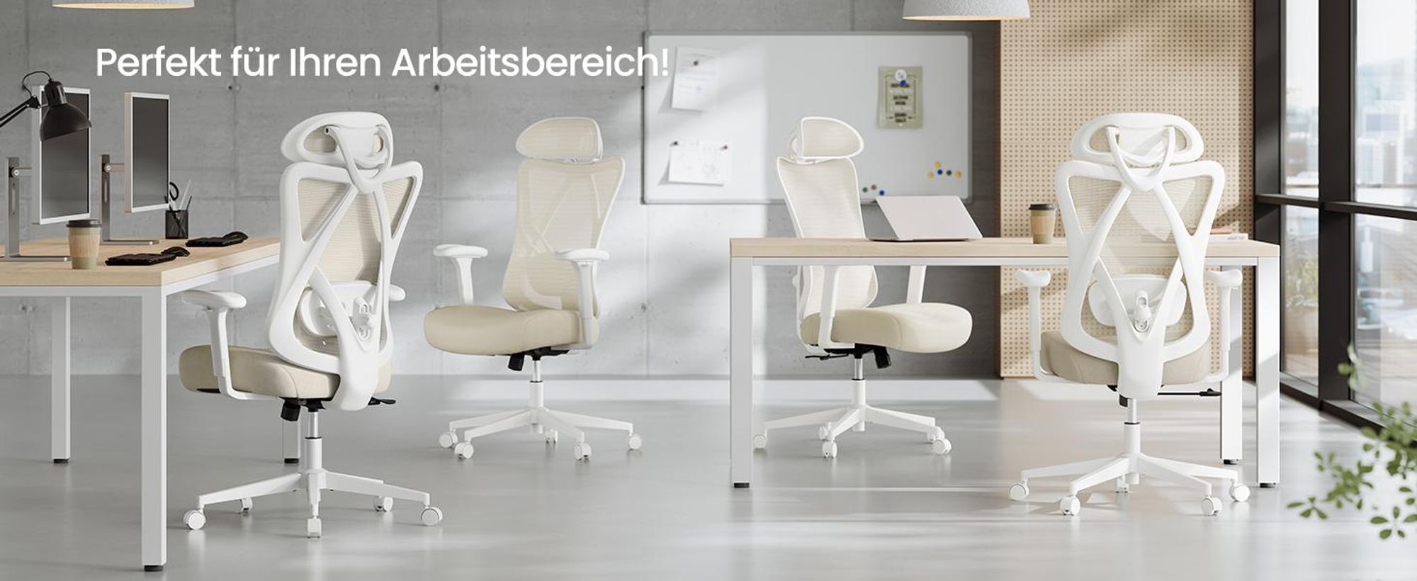 SONGMICS Bürostuhl, ergonomischer Schreibtischstuhl, Computerstuhl, Netzstuhl, verstellbare Lendenstütze und Kopfstütze, höhenverstellbar, beige