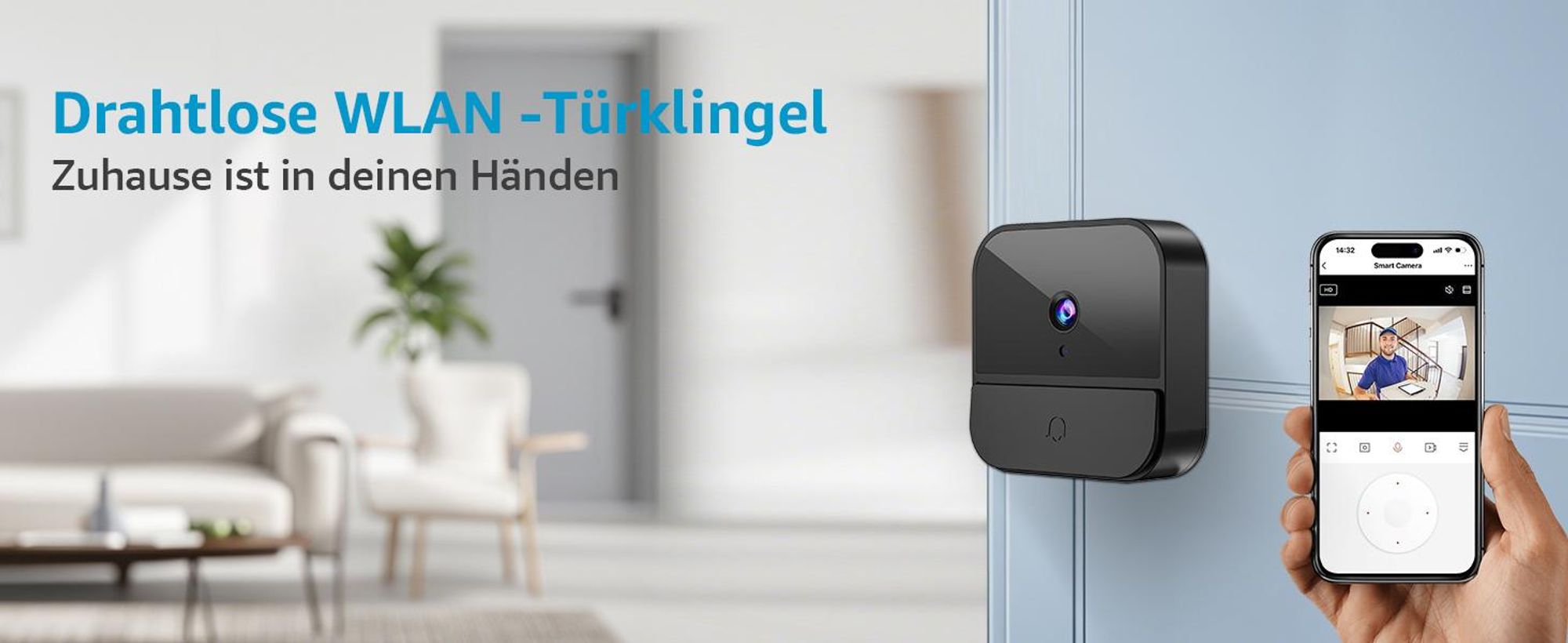 Video Türklingel, Kabellose Türklingel mit Kamera, Videotürklingel, 1080p-HD-Video, Zwei-Wege-Audio, 2.4G Wifi Video Doorbell Nachtsicht