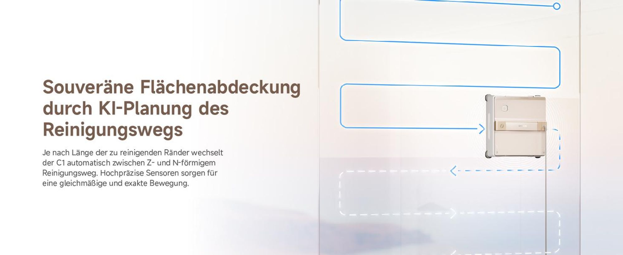 Dreame C1 Fensterputzroboter,5500Pa Saugkraft,Stabil und sicher,Nass- und Trockenreinigung,Dual-Spray,CornerClean,Intelligente Navigation,3h Laufzeit