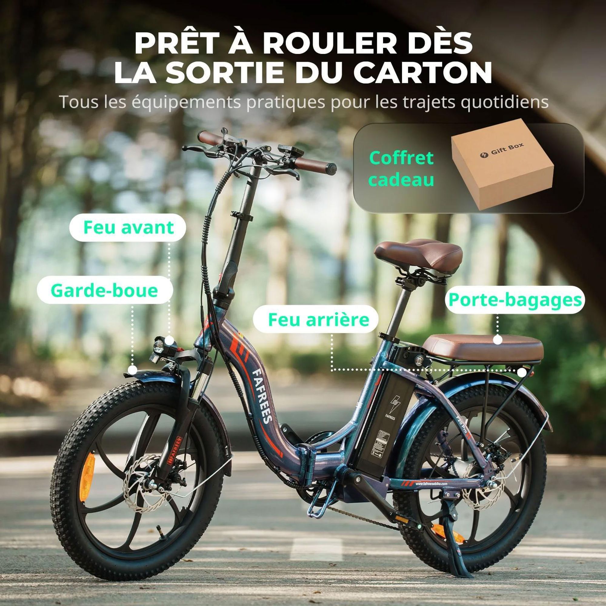 Vélo Électrique FAFREES F20 Pro - Moteur 250W Batterie 36V20Ah 20'' Pneus Freins À Disque Mécaniques - Bleu Aurore