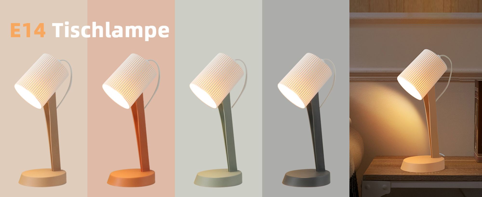 ZMH Tischleuchte 2er Set Braun Tischlampe Wohnzimmer Nachttischlampe mit Kabel E14 Tischlampen Moderne Landhausstil für Esstisch Schlafzimmer