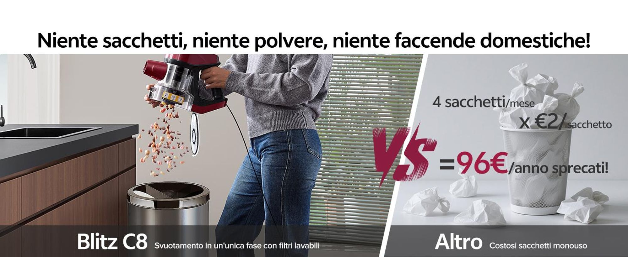 Vactidy C8 Staubsauger mit Kabel 7m/60kPa/600W Handstaubsauger 1,5L Beutelloser Staubbehälter, Antiverhedderungs-Bürste für Böden Teppiche Tierhaare