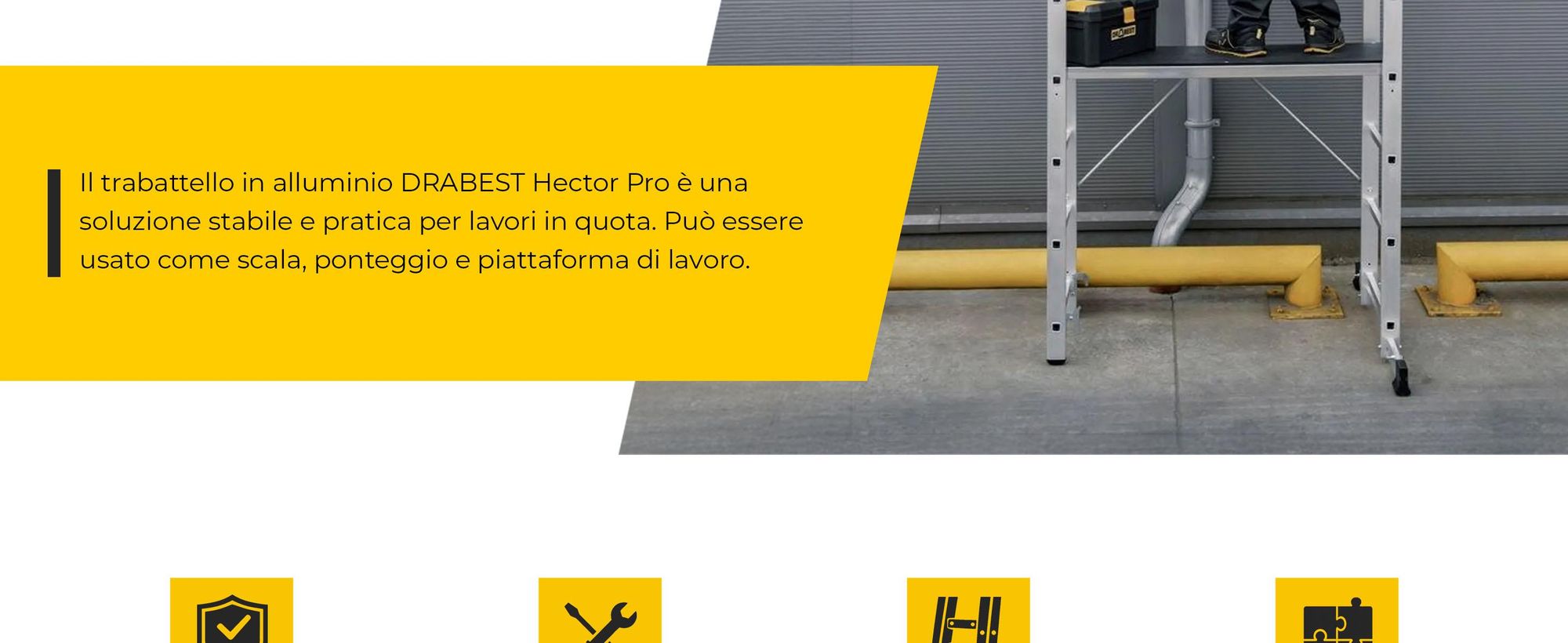 Drabest - Scala multiuso + Ponteggio BASIC - Struttura a ponte 2x8, Capacità di carico della piattaforma: 150 kg, Dimensioni della piattaforma: 33x114