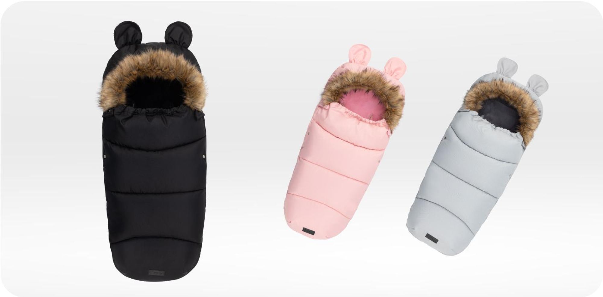 MoMi COZY – Universal-Fußsack für Kinderwagen, Fleece-Innenfutter, beidseitiger Reißverschluss & Kapuze mit Ohren – Schwarz