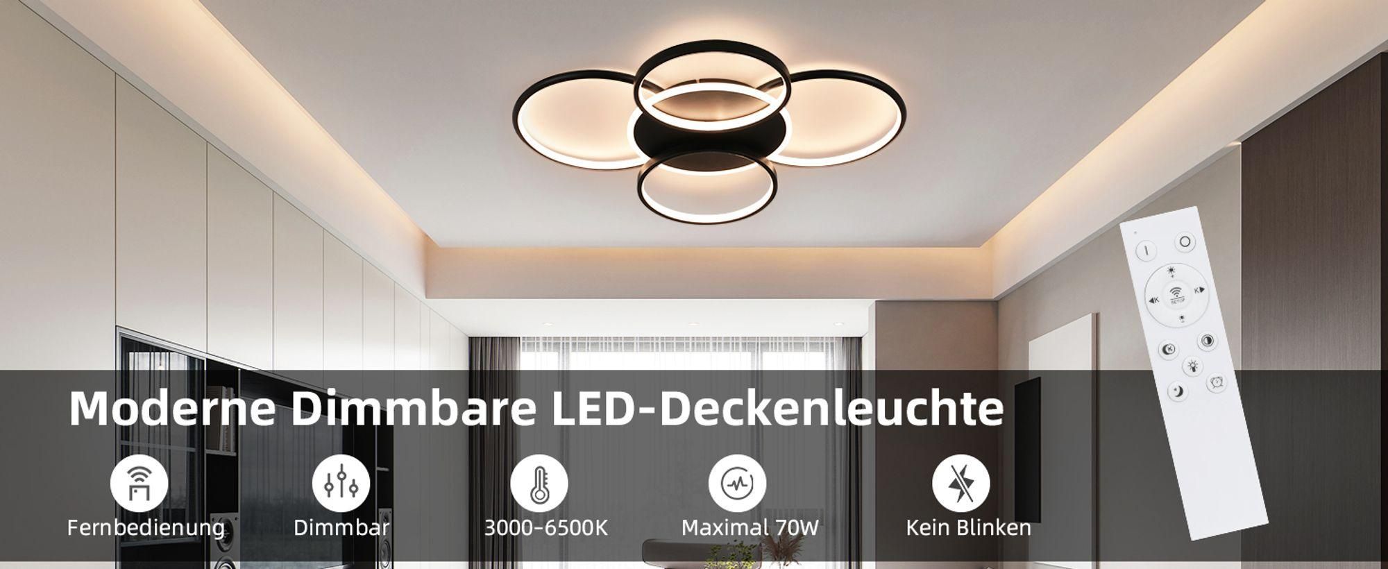 ZMH lampa sufitowa LED lampy sufitowe 70W salon lampa salonowa ściemnialna z pilotem 5 pierścieni czarna lampa sypialniana oświetlenie sufitowe