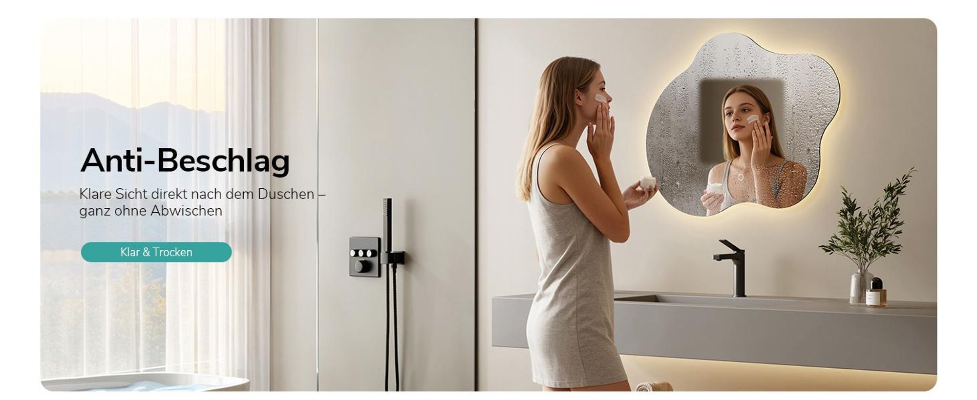EMKE LED Badspiegel 60 x 50 cm - Beschlagfrei - 3 Lichtfarben Dimmbar - Touch Schalter - Organische Form Badezimmerspiegel mit Beleuchtung