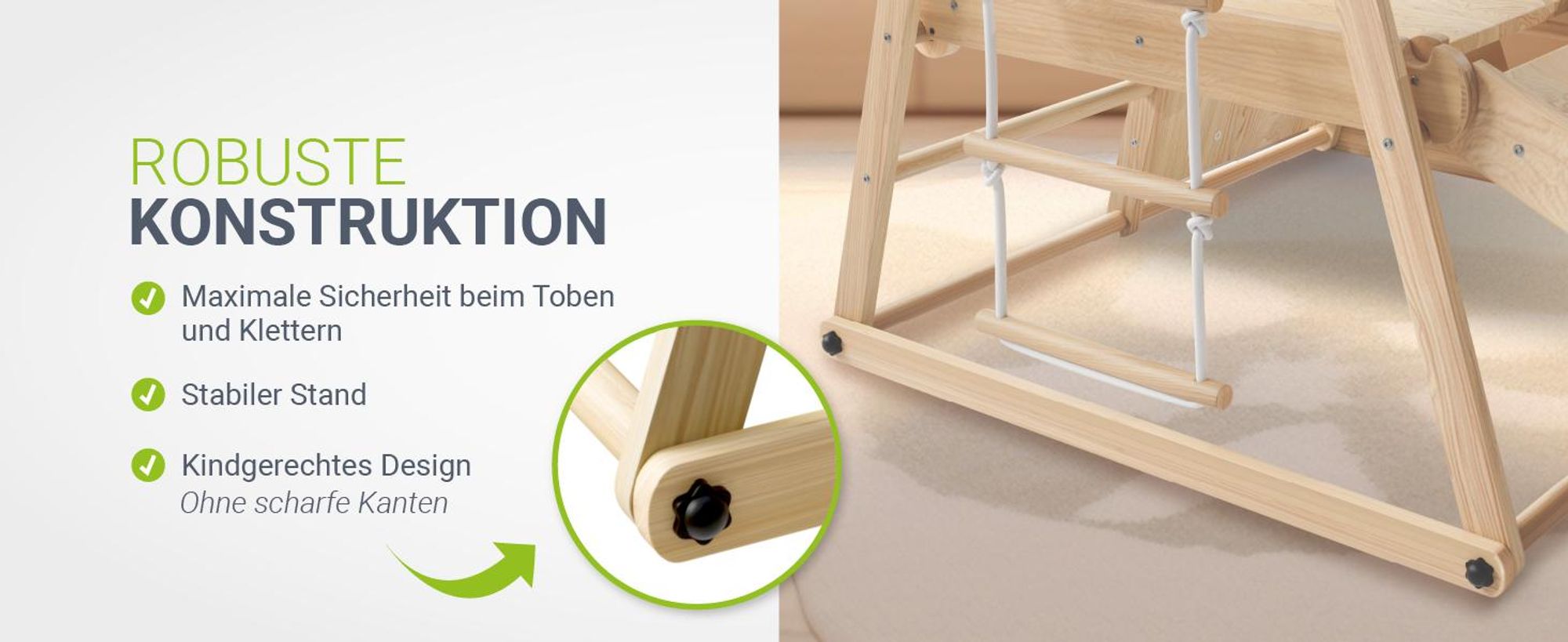 Juskys Mini Klettergerüst für Kinder - Rutsche, Kletterwand & Turnringe - Natur