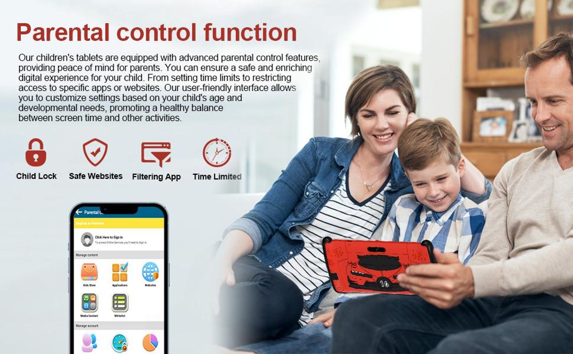 PRITOM 7" Android 15 Tablet für Kinder, 3 GB RAM 32 GB ROM, Kindersoftware vorinstalliert, WLAN, mit cooler Hülle in Sportwagenform, Rot