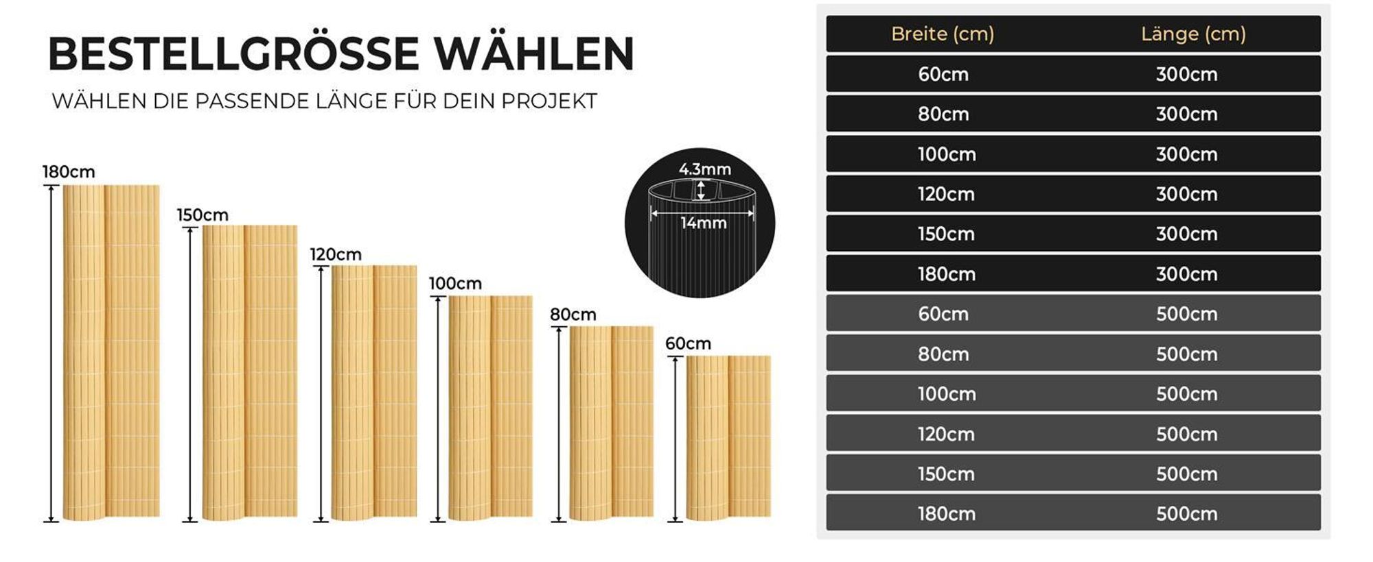 paramondo PVC Sichtschutzmatte StrongLine, 180 x 300 cm, grau wetterfest, UV-beständig & robust für Balkon, Terrasse und Garten