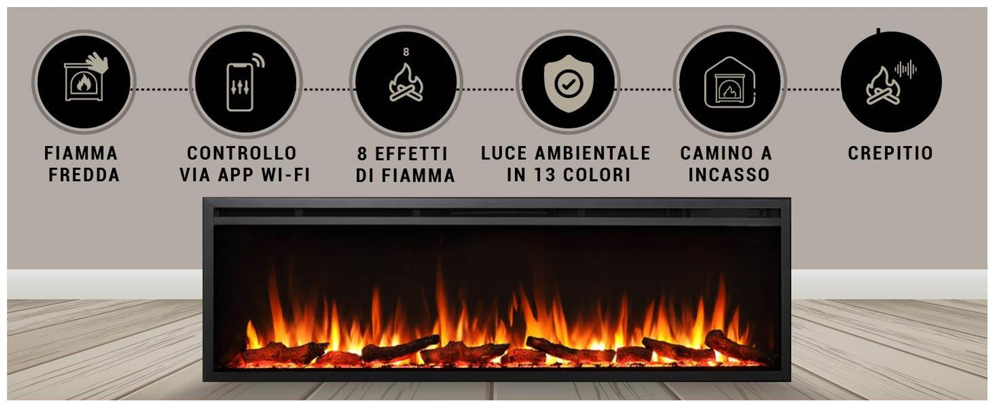 Camino elettrico BALDERIA Atalanta 60 - Camino da incasso, 1500 W - Nero