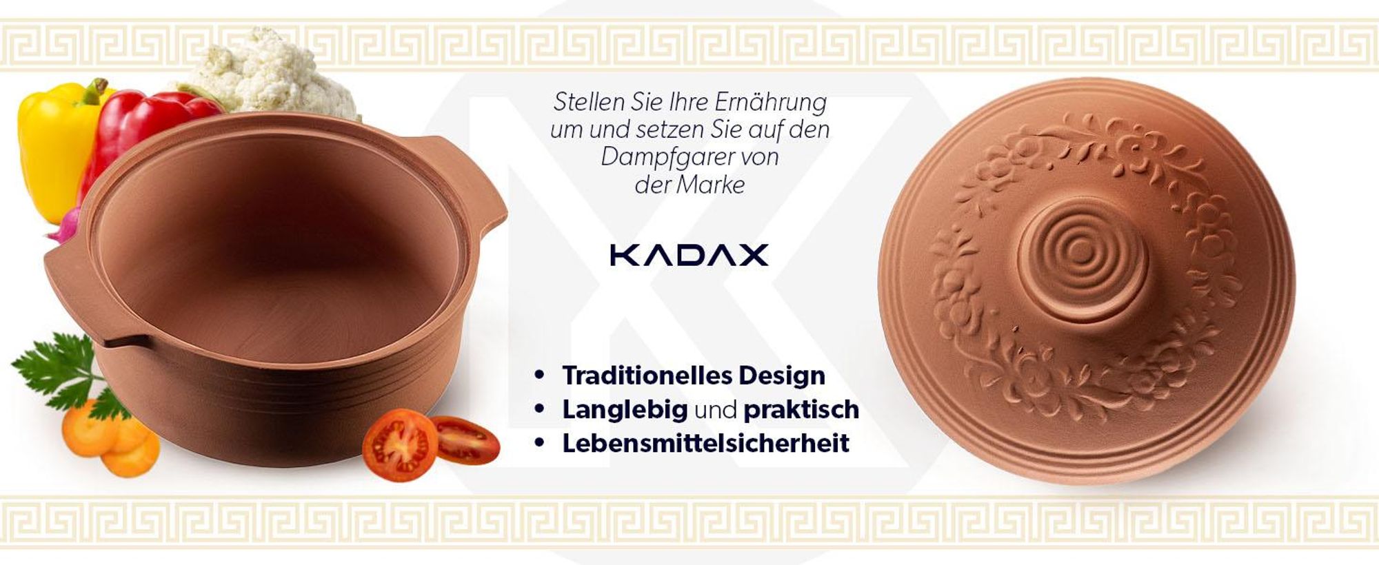 KADAX Auflaufformen 4L, Keramiktopf mit Deckel, Tonbräter, Oval, Dampfgarer aus natürlichen Materialien