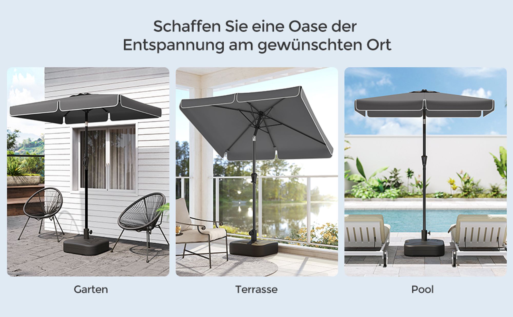SONGMICS Sonnenschirm Balkonschirm UPF 50+ 200 x 150cm beidseitig um 30° knickbar