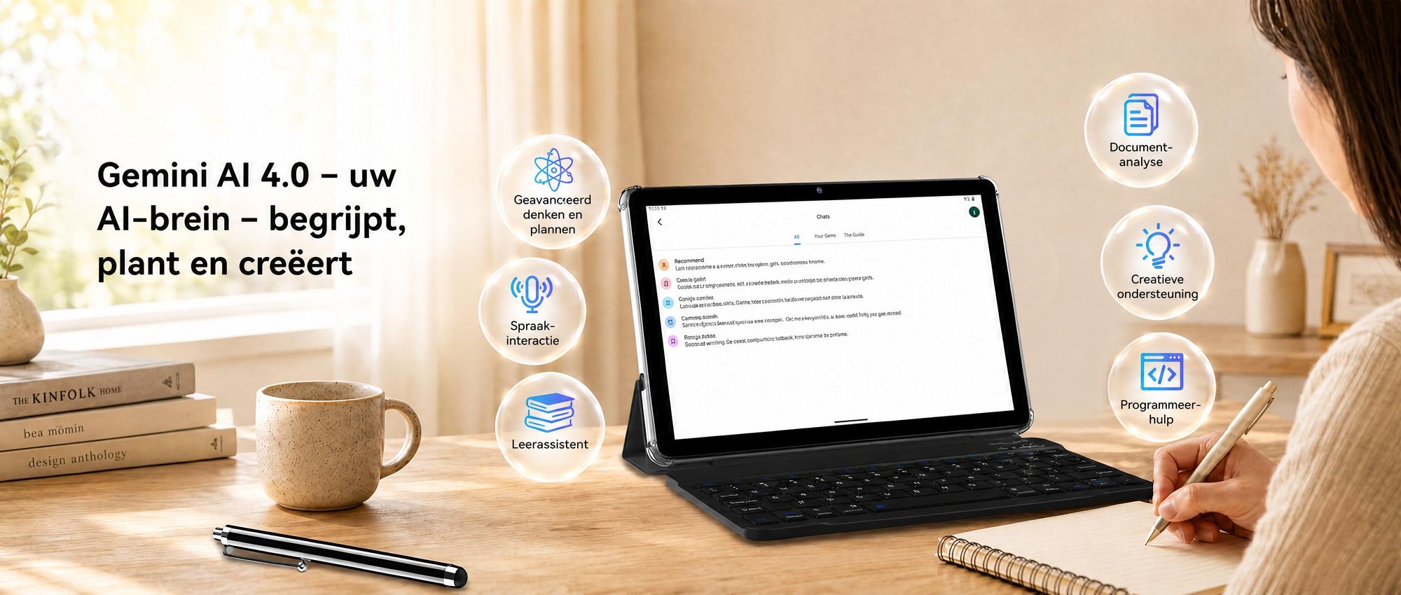 2026 W80 10.1" tablet met 120Hz, 32+128GB/2TB opslag, Android 16, Gemini AI 4.0, Widevine L1, 4G SIM + 5G WiFi, 6000mAh batterij, OTG-ondersteuning, met toetsenbord, muis, stylus en beschermhoes