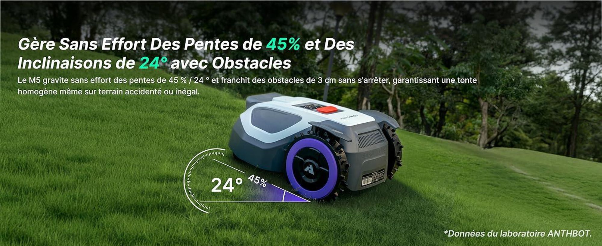 Robot tondeuse ANTHBOT M5 sans câble périphérique, avec garage premium, navigation RTK, caméra IA, jusqu'à 500 m², 3 mois de NRTK s