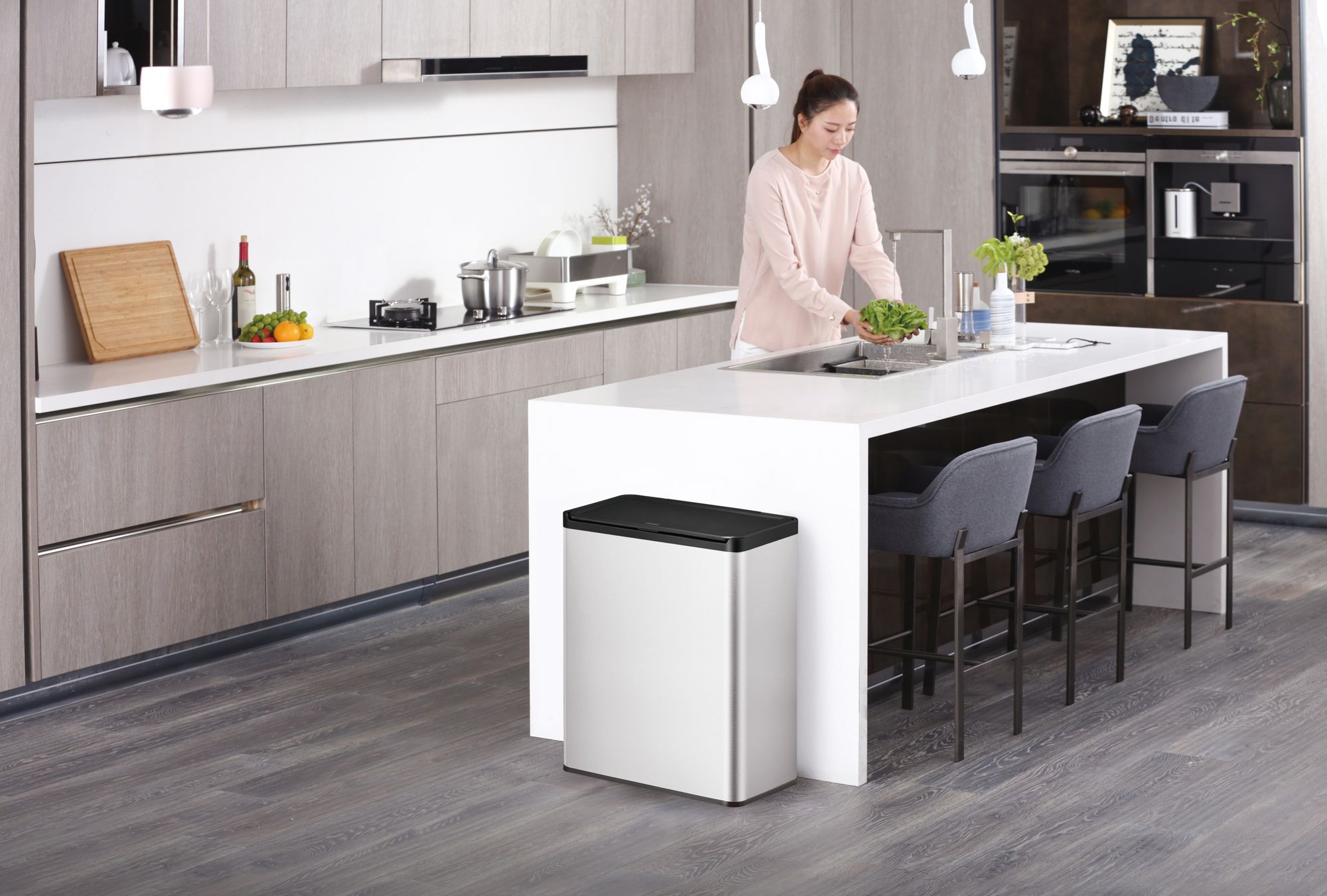 EKO - Essential Touch Recycler odpadkový koš 20+20 litrů - Nerezová ocel Polypropylen - Matná nerezová ocel, černá barva