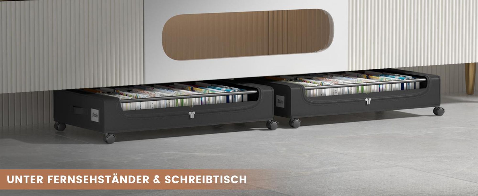 2 Stück Unterbett-Aufbewahrungsboxen mit Rollen, 50 L, 16 cm hoch, mit transparentem Deckel, Unterbettkommode für Kleidung, Bettwäsche und Schuhe