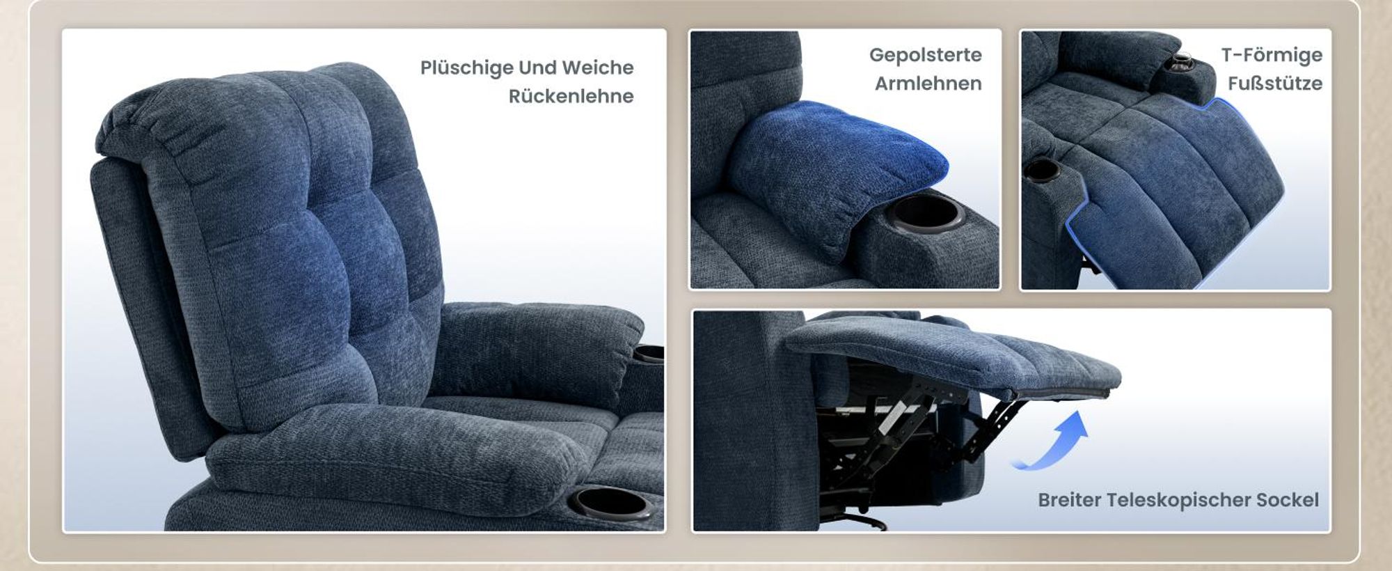 FLEXISPOT XR7 Elektrischer Relaxsessel, Massagesessel mit Heizfunktion, 360°drehbar, USB-Anschluss, 105°-165° verstellbar, belastbar bis 200 kg (Blau)