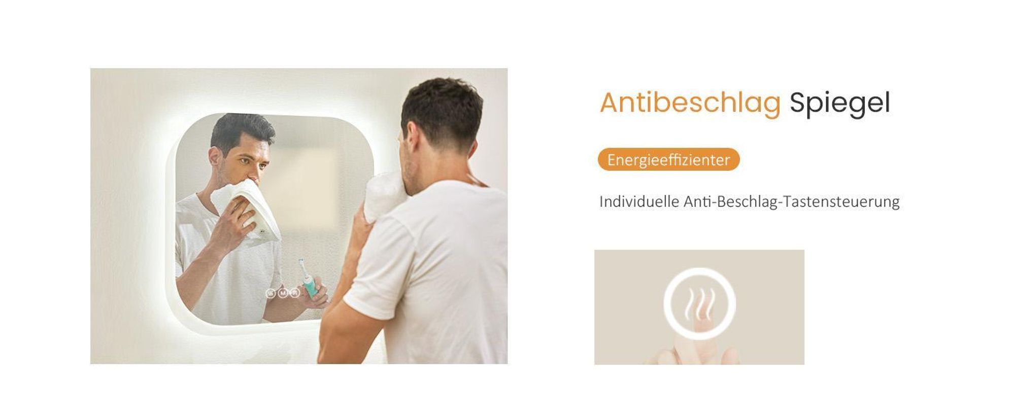 EMKE LED Badspiegel 60 x 60 cm Badezimmerspiegel mit Beschlagfrei, 3 Lichtfarbe Badezimmerspiegel mit Touch-schalter, Dimmbar Wandspiegel mit Speicherfunktion