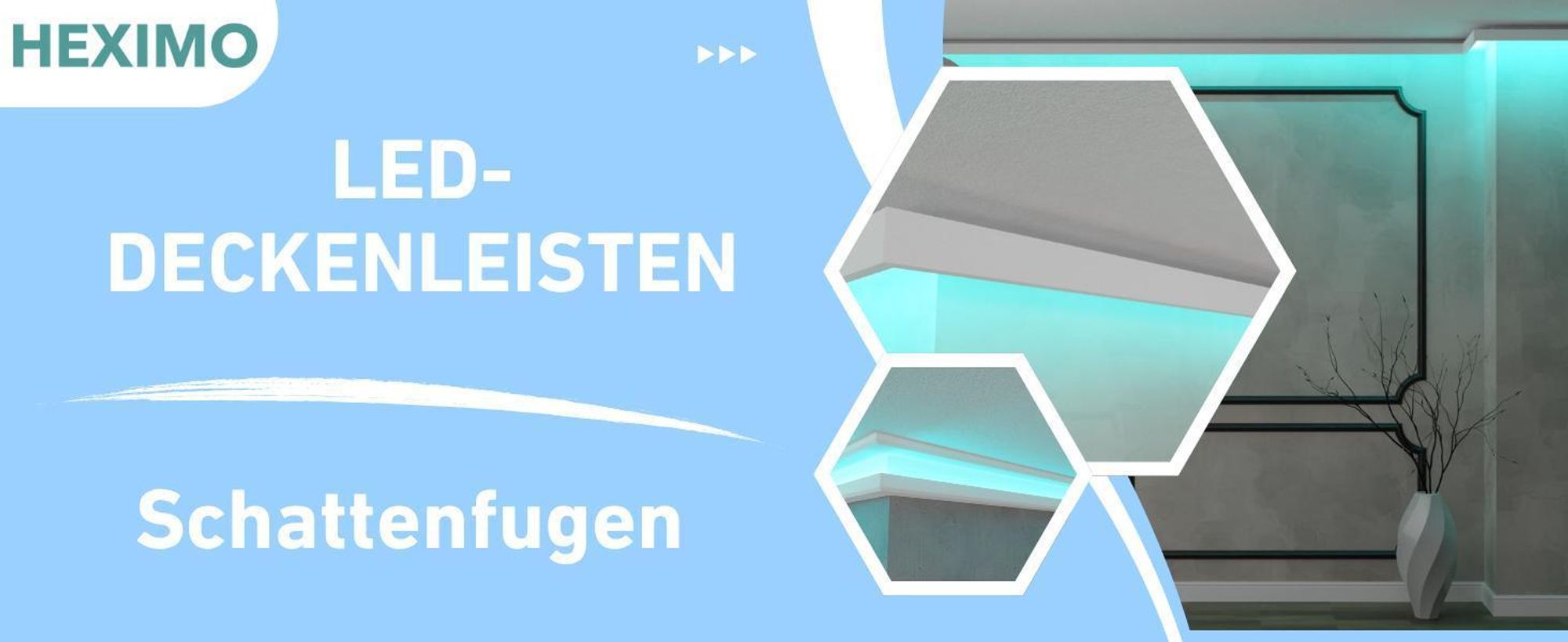 HEXIMO LED-Schattenfugenprofil Stuckleisten, indirekte Beleuchtung XPS Styropor-Trockenbau-Deckenleisten Lichtvouten-Deckenprofil (Muster HLED 15)