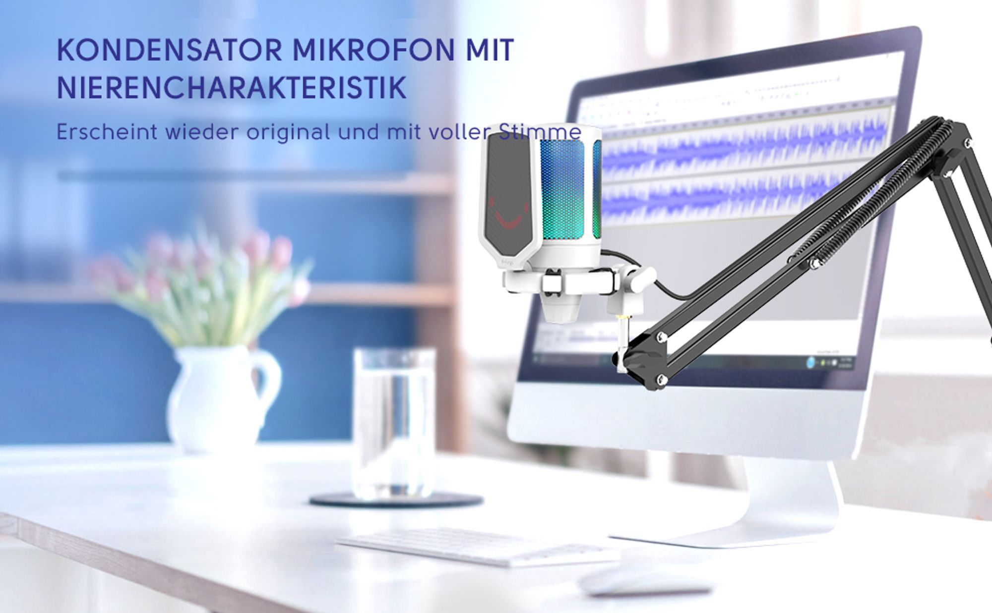 FIFINE Gaming Mikrofon PC mit Arm USB Microphone für Podcast Streaming Studio