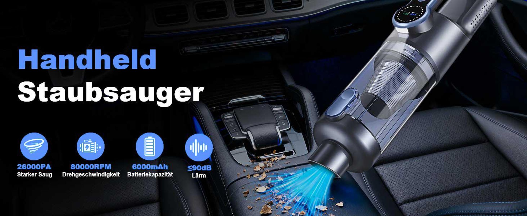Handstaubsauger Akku 4-in-1, 18000Pa, 130W kabelloser Autostaubsauger, 6000mAh, Staubsauger mit Bürstenloser Motor, für Tierhaare, Auto, PC,Sofa, Haus