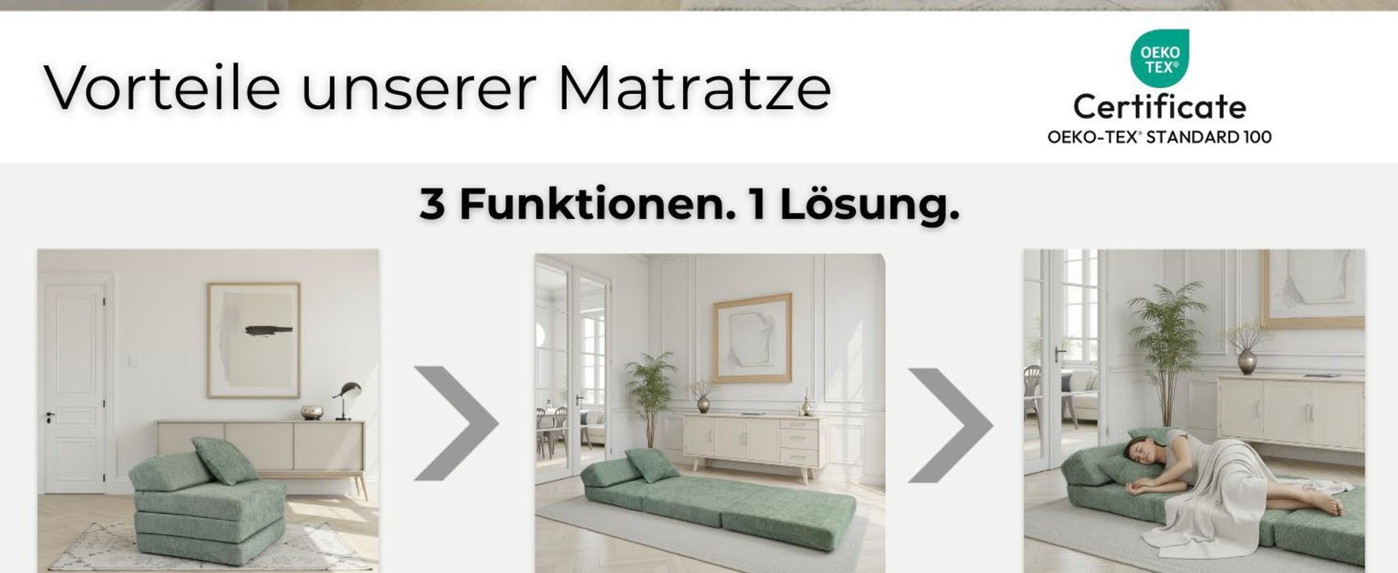 Klappmatratze mit Kopfteil aus Cord Klappbar, Bezug waschbar, mit Kissen