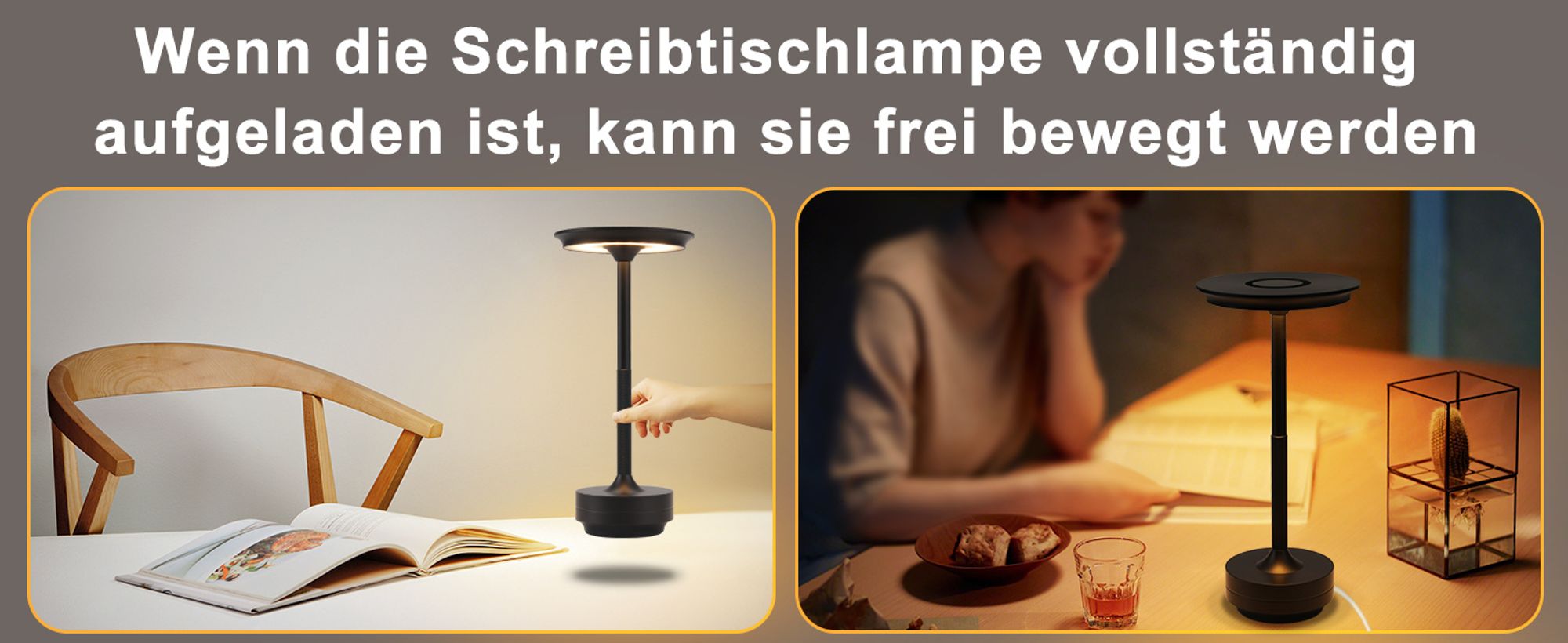 ZMH Tischlampe Kabellos Nachttischlampe Akku LED Tischleuchte Touch Dimmbar Lampe mit USB Aufladbar Schwarz Batterie Tischlampen für Modern Fensterbank Wohnzimmer Kinderzimmer Schlafzimmer
