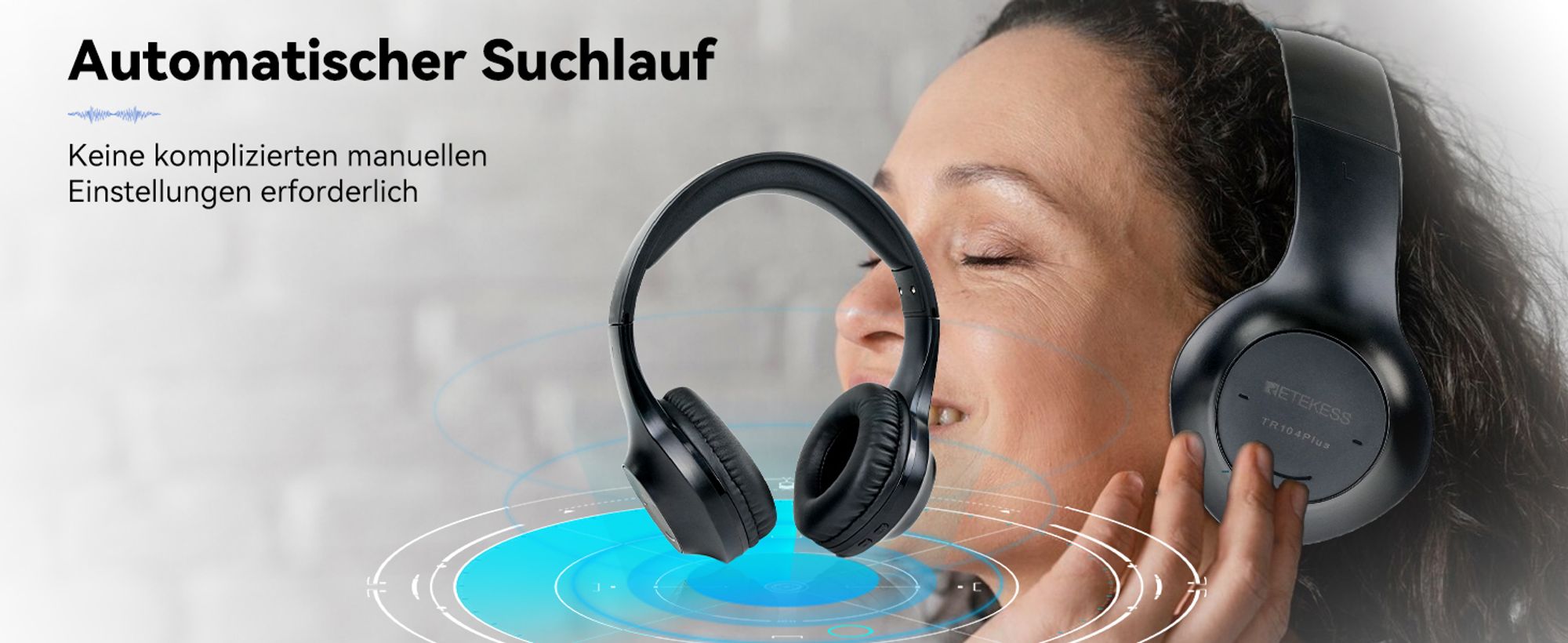 Retekess TR104P Headset, FM Radio, verstellbarer Kopfbügel, Geräuschunterdrückung, Stereo-Kopfhörer, batteriebetrieben