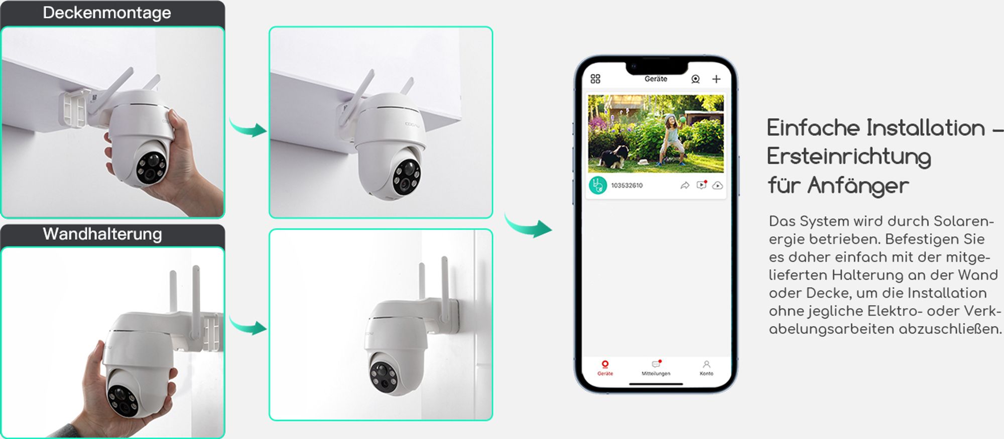 3MP Überwachungskamera Aussen Akku Solar IP Kamera WLAN Outdoor Überwachung mit H.265-Videokomprimierung | 4 Spotlight