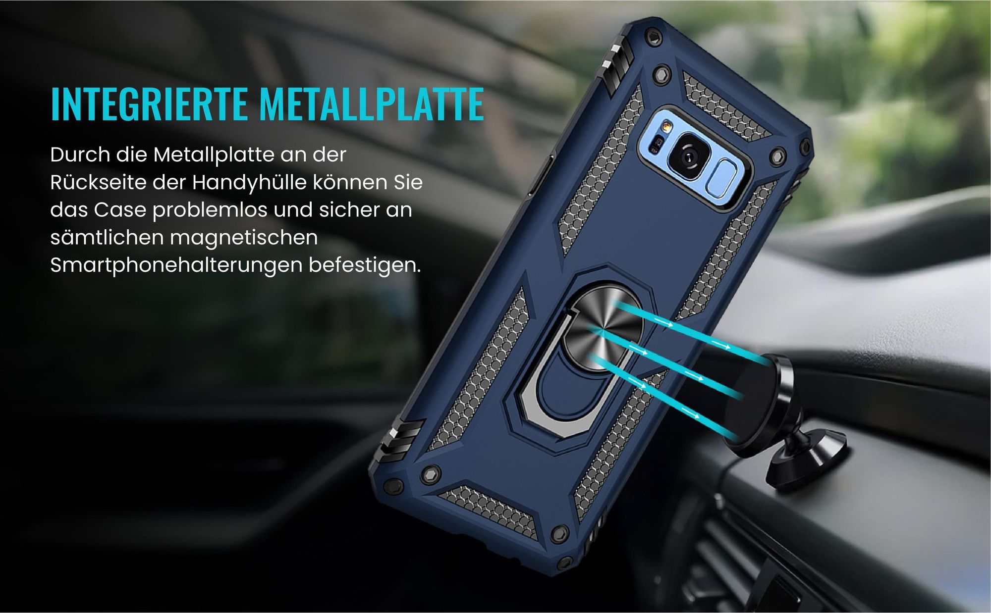 Bumper für Samsung Galaxy S8 in Blau mit Metallplatte