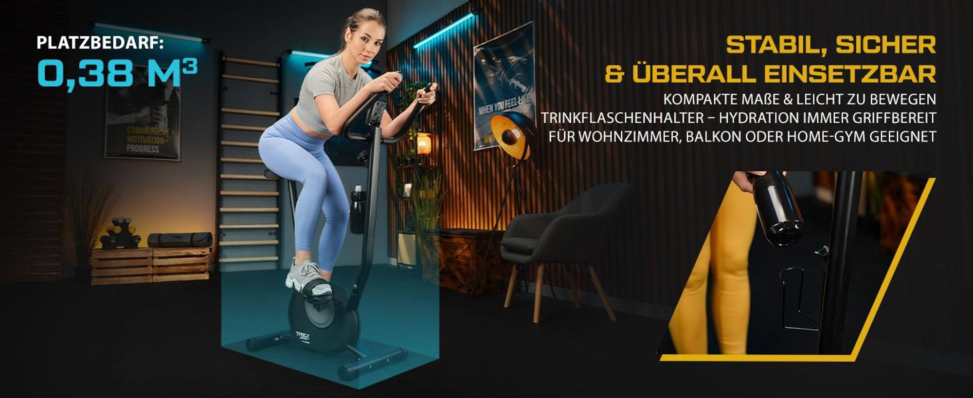 TREX SPORT Heimtrainer Fahrrad TX-250MB JOLT | Mechanisches Fitnessbike | Fahrrad für zuhause bis 100kg mit Pulssensor, 5 Sitzhöhen, stabil | Schwarz