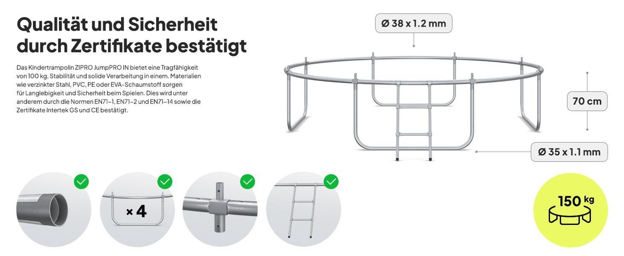 ZIPRO Trampolin Jump Pro IN | 10FT Ø 312 cm | Gartentrampolin Kindertrampolin Komplett-Set inkl. Innennetz, Leiter & Randabdeckung, Outdoor, Grün