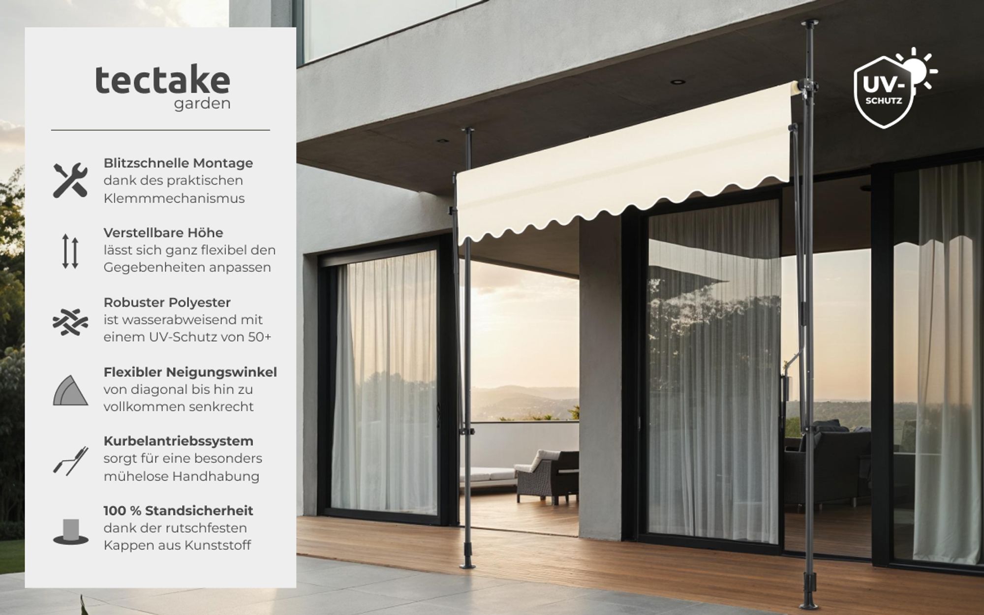 tectake® Klemmmarkise mit Handkurbel einfache Montage