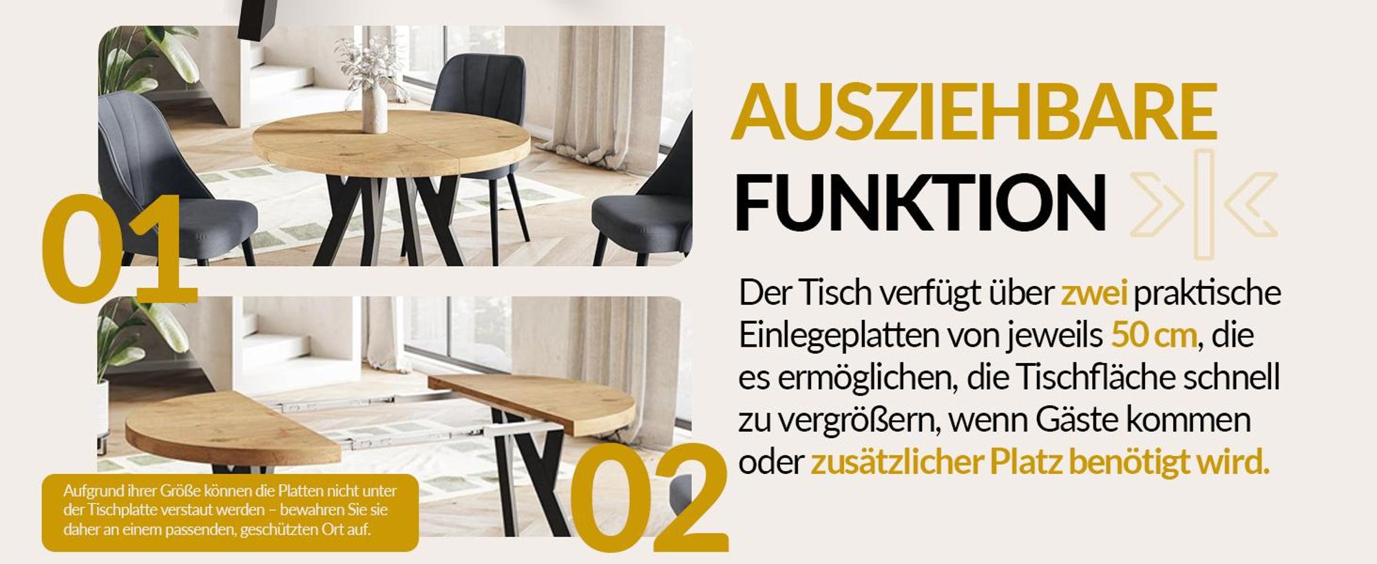 Esstisch Ausziehbar Ovo, 80-130 cm, Stabile Beine, Craft