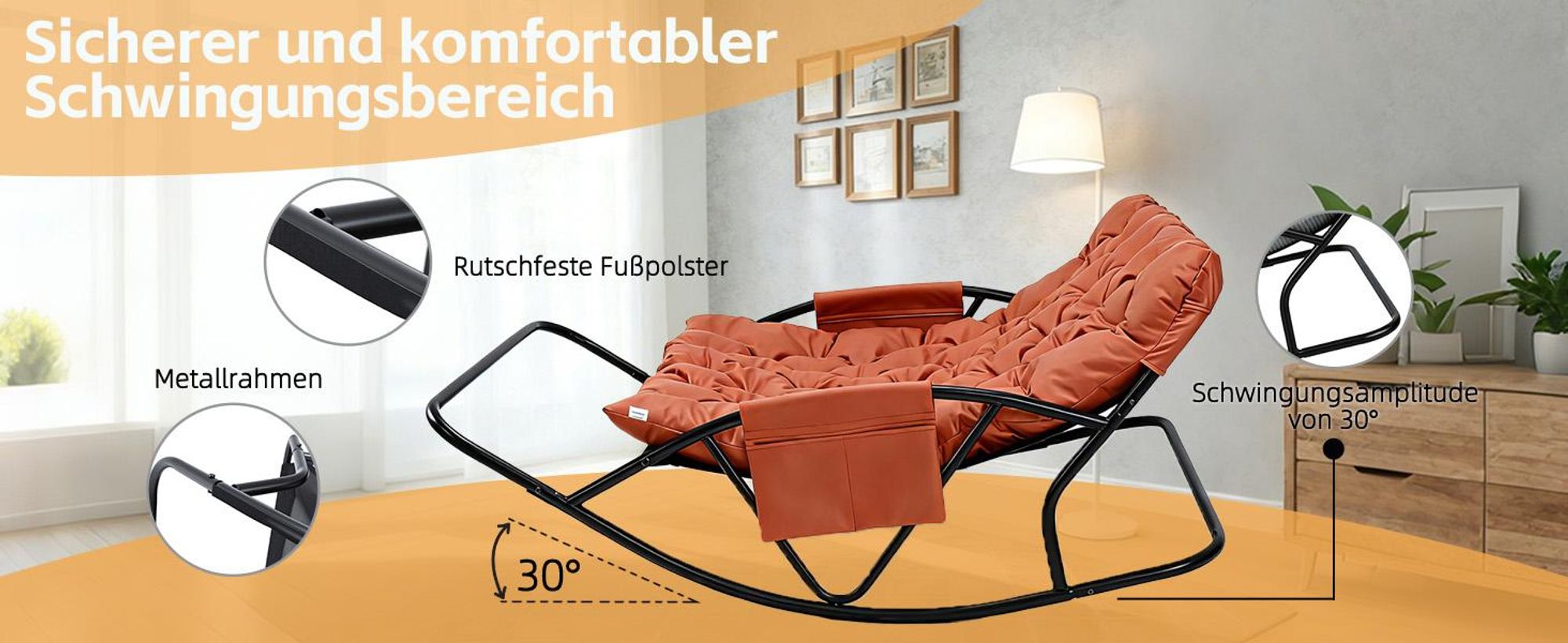Outdoor-Papasan-Schaukelstuhl für zwei Personen mit Kissen und Fußhocker, für Schlafzimmer, Salon, Terrasse, Garten, Balkon, 240 kg, technischer Stoff