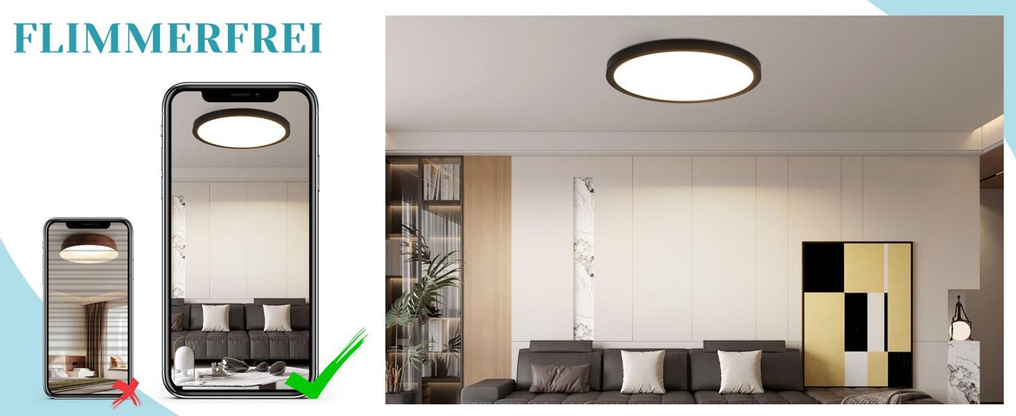 ZMH Plafonnier LED salle de bain - Ø30cm lampe de salle de bain noir lampe de cuisine ronde chambre à coucher éclairage de plafond 24W lampe de couloir 3000K lampe de salle de bain cuisine couloir