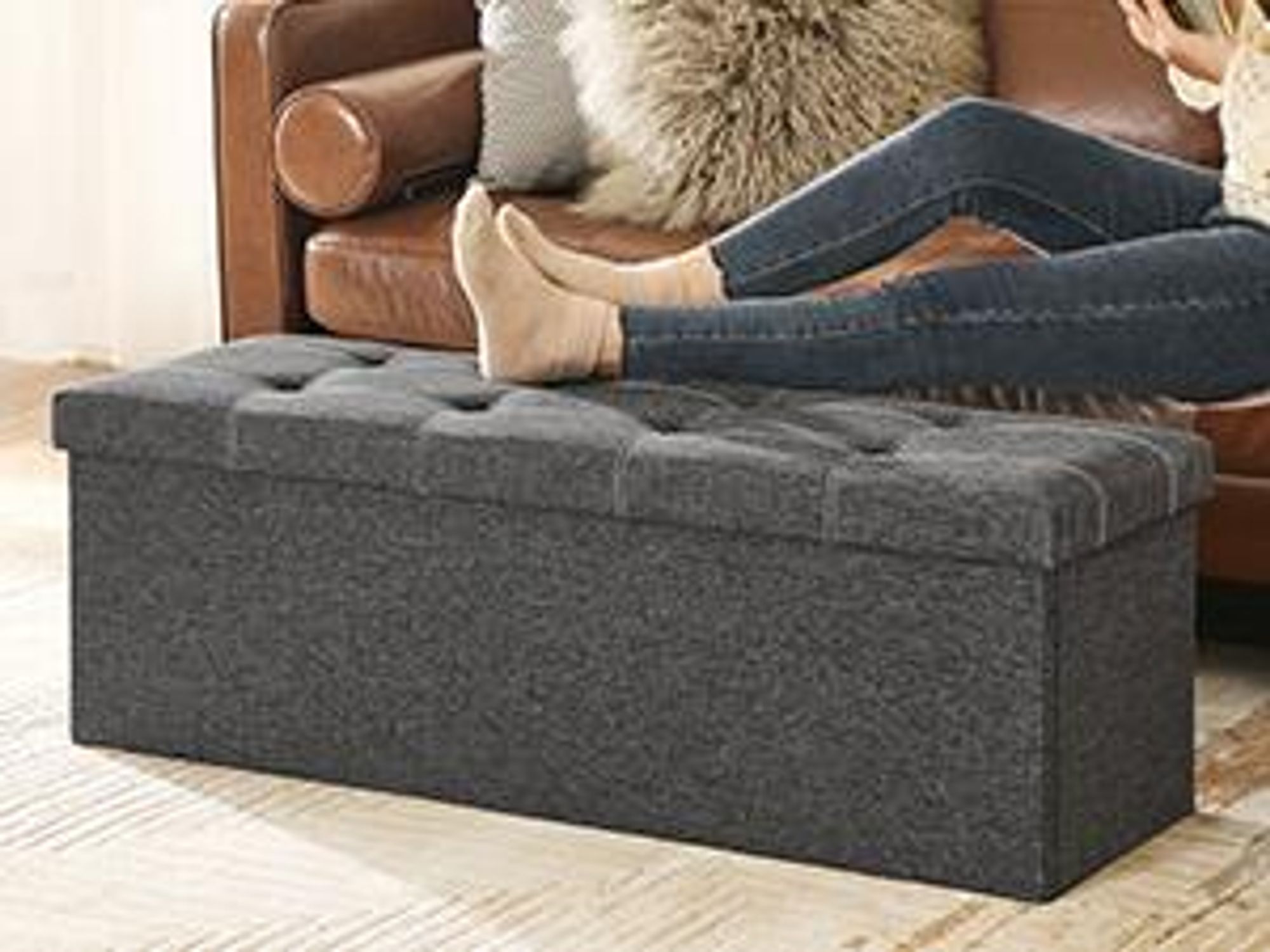 SONGMICS Sitzbank mit Stauraum, Sitztruhe, Sitzhocker, faltbar, 110x38x38cm