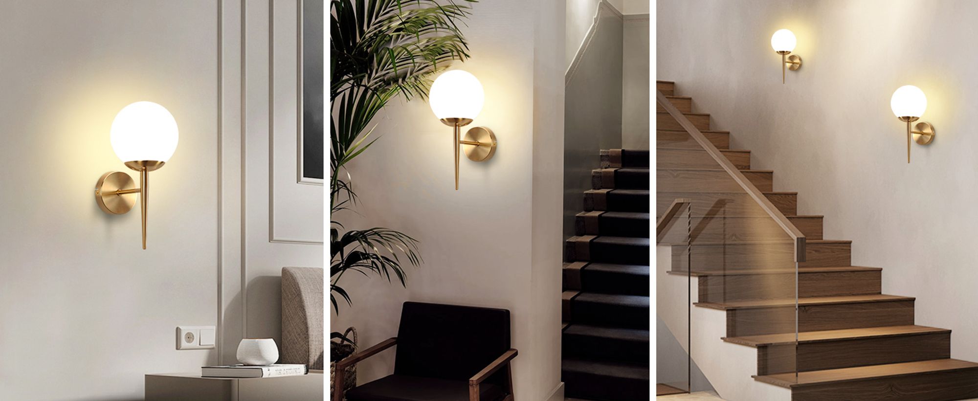 ZMH Wandleuchte Innen Wandlampe Schlafzimmer Wandbeleuchtung Glaskugel Treppenhaus Gold Vintage Flurlampe Badezimmer Glas Lampenschirm Modern Design E27 Beleuchtung für Flur Bad Ohne Leuchtmittel
