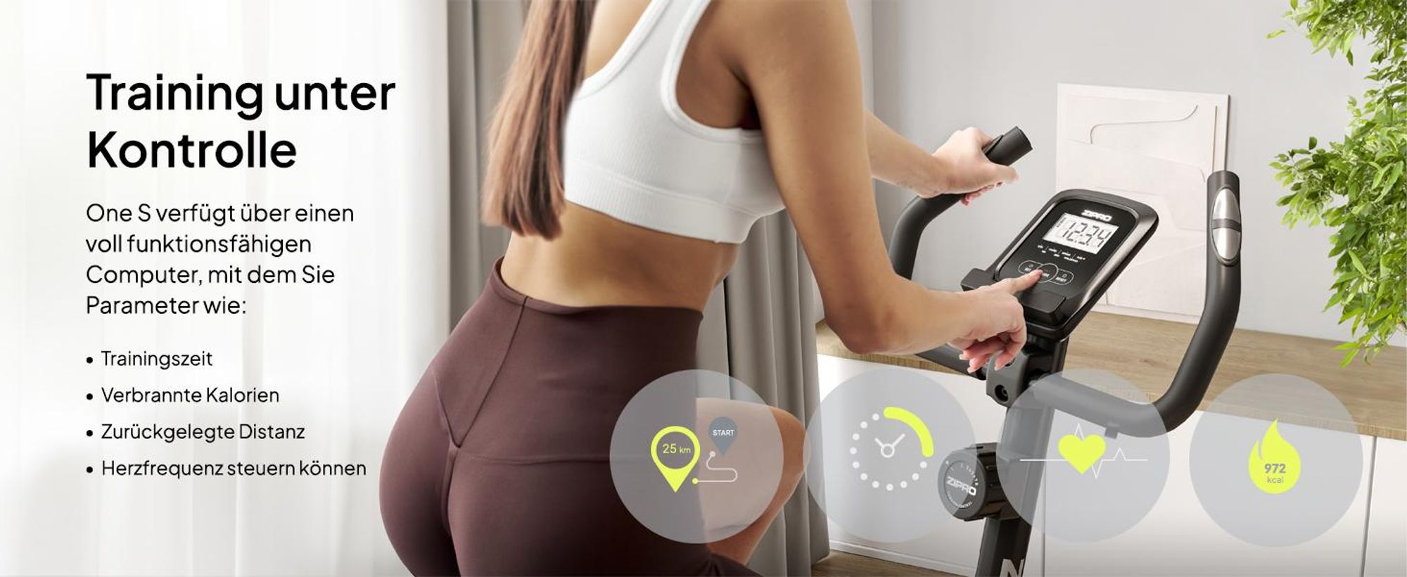 Zipro Heimtrainer Fahrrad One S Gold – Kompaktes Fitnessbike für Zuhause Leiser Hometrainer mit Pulsmessung, LCD Computer Tablethalter Design Edition