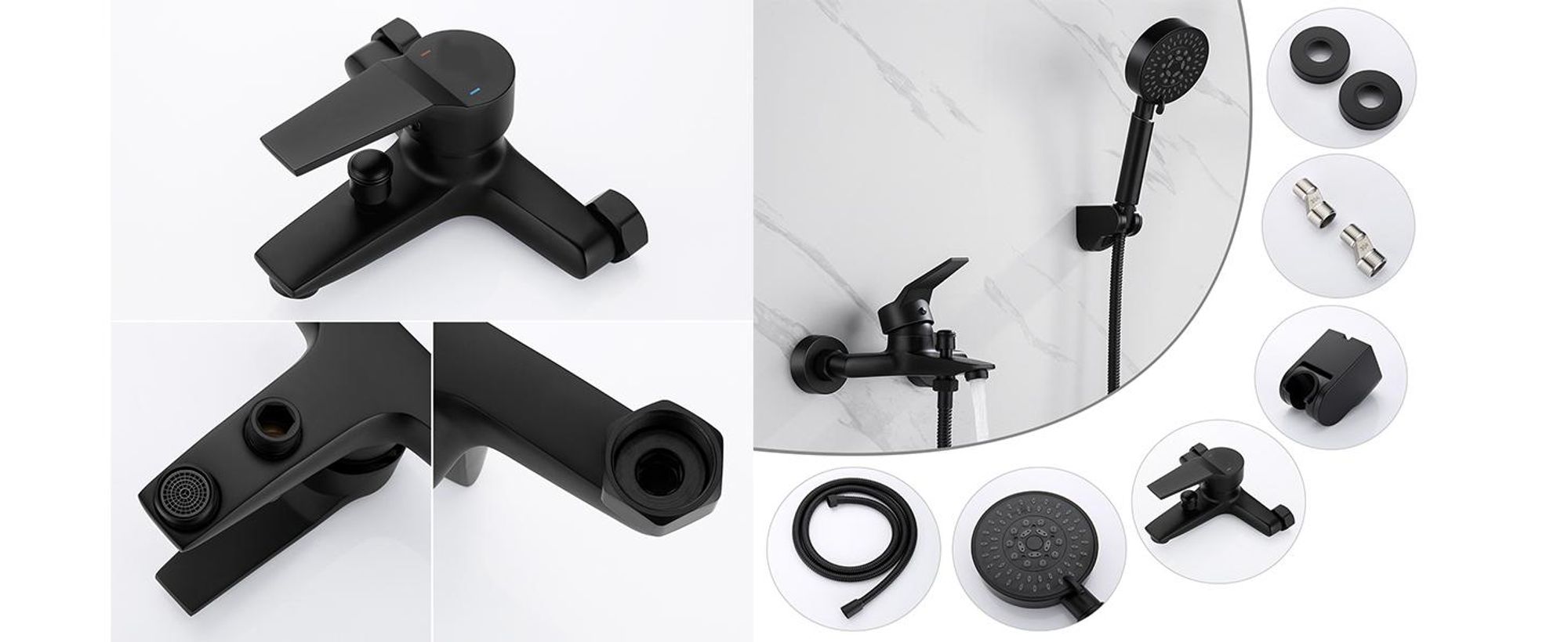 Auralum klassisch Badewanne Duschset mit 5 Funktionen Handbrause, Schwarze Badewannenarmatur, Duschsystem Duschset für Badewanne und Badezimmer