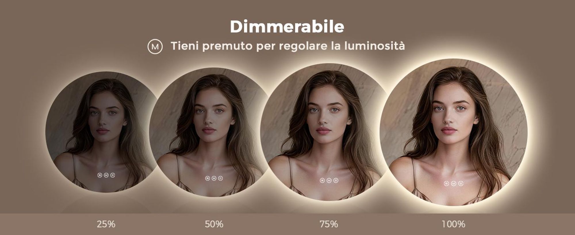 S'AFIELINA Specchio Bagno LED Rotondo 50 cm, Retroilluminato, Antiappannamento, Dimmerabile, 3 Colori Luce, Memoria, Touch